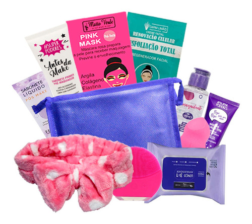 Imagem 1 de 5 de Limpeza Facial Kit + Demaquilante E Faixa + Necessaire