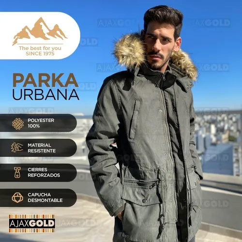 Campera Parka Hombre Invierno Forrada Gabardina Piel Capucha