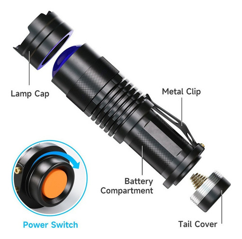 Mini Lanterna Led Comprimento Onda Luz Violeta 395nm Zoom