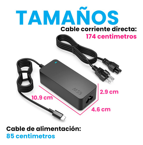 Cargador Para Laptop 65w Usb Tipo C 20v 3.25a Negro