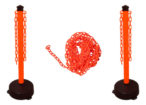 Kit 2 Postes Demarcatorio Vial + 2 Metros De Cadena Plástica Naranja