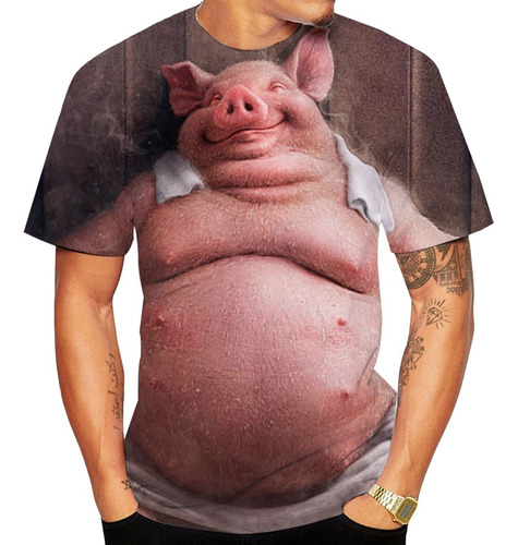 Playera Funny Pig Estampada En 3d De Talla Grande Y Manga Co