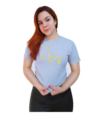 Polera Dama Estampada 100%algodón Letras Arjona Glitter 436