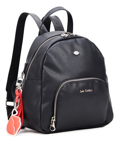 Imagen 3 de 5 de Mochila Mujer Cuero Sintetico Las Oreiro Negra Original Dama