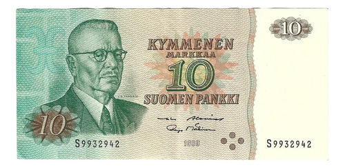 Billete Finlandia 10 Markkaa (1980) Paasikivi