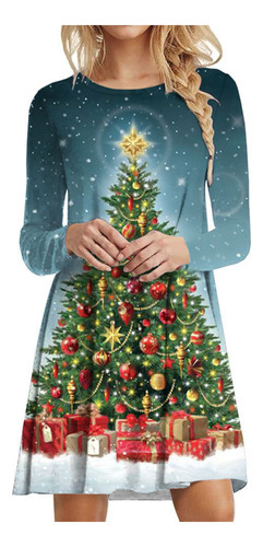 Vestido L Para Mujer Con Estampado De Árbol De Navidad, Mang