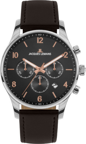 Reloj Jacques Lemans 1-2126f Color De La Correa Marrón Color Del Bisel Plateado Color Del Fondo Gris Oscuro
