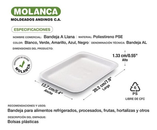 Bandeja A Llana Molanca - Paquete De 300 Unidades