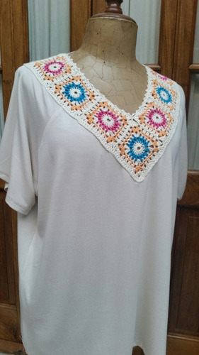 Remera Dama Estilo Boho Modal Y Crochet