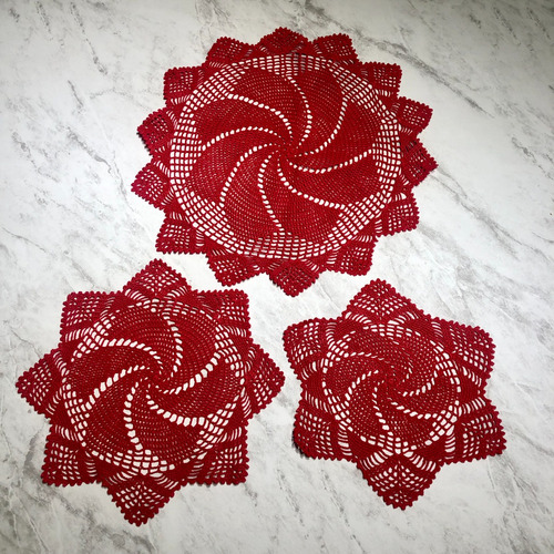 Jogo Toalhas Croche Vermelha - 3 Pçs