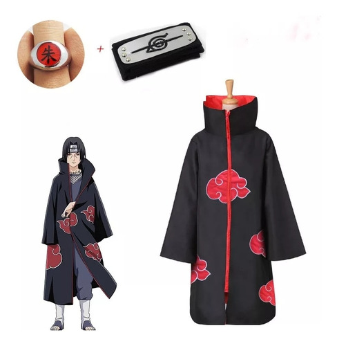 Traje Akatsuki + Anillo + Diadema Cosplay Itachi Naruto 