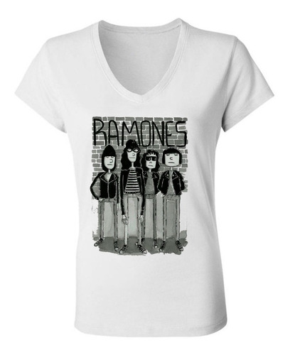 Remera Ramones Banda Mujer Escote V - Spun