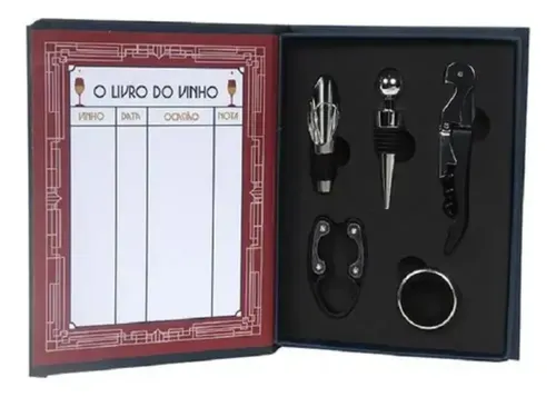 Kit Vinho 5 Peças Estojo Saca Rolhas Tampa Abridor