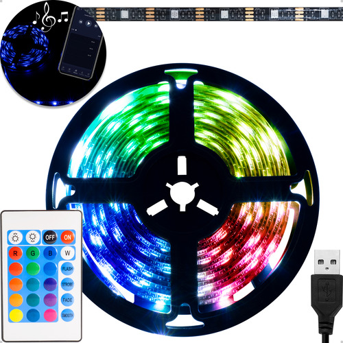  Fita Led Rgb 5m App Controle Musical Ritmo Usb Colorido