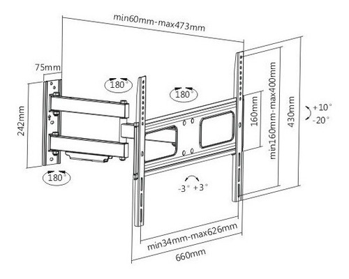 Imagen 5 de 5 de Soporte Tv Para Tv Led Monitor De 37 A 70 Pulgadas 60kg
