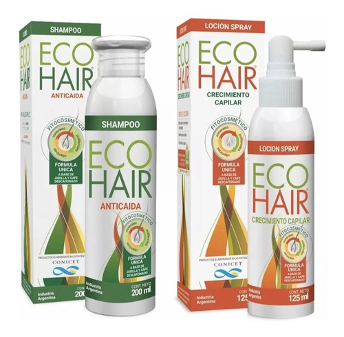Imagen 1 de 10 de Eco Hair Anticaida Crecimiento Cabello Combo Locion + Shamp
