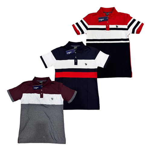 Pack De 3 Playeras Polo Diseños Tricolor Bloques Franjas