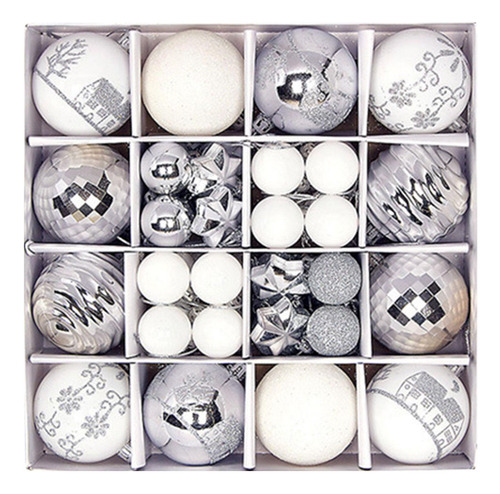 Juego De 44 Piezas De Adornos De Bolas De Navidad, Plateado