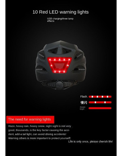 Casco De Bicicleta Transpirable Recargable Con Luz Led