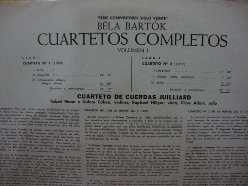 Vinilo Cuarteto Cuerdas Juillia Cohen Hillyer Bartok Cl2