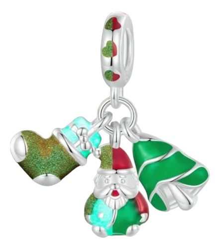 Zb Charm O Dije De Gnomo, Árbol De Navidad Y Bota. Plata
