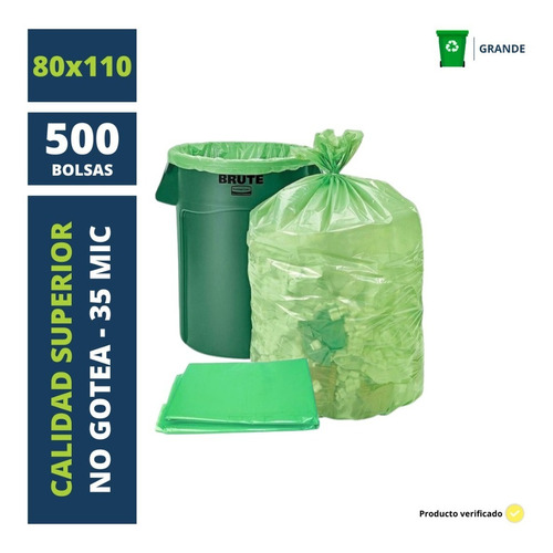 Bolsa De Residuo Consorcio Basura Verde Recicla 80x110 X500u