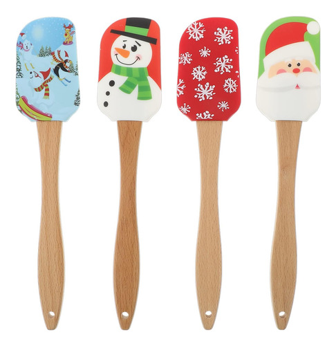 Juego 4 Espátulas Navideñas Silicona - Mango Madera