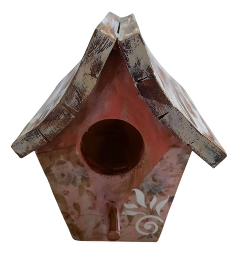 Casita Para Pájaros Mini En Madera Pintadas Rosa Claro Techo Redondo