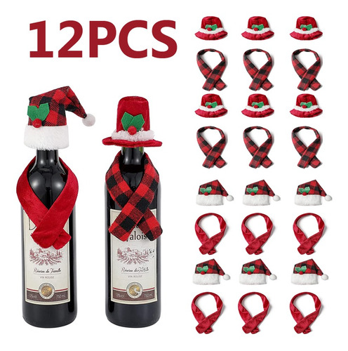 12 Fundas Para Botellas De Vino Con Gorro De Papá Noel A Cua