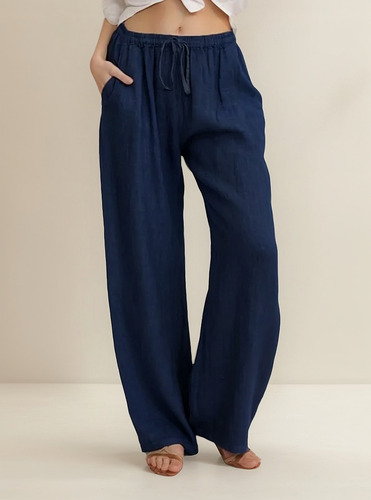 Pantalón De Algodón Y Lino Para Mujer, Cintura Elástica, Ext