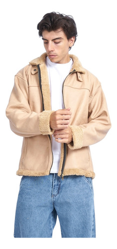Campera De Cuero Craquelado Con Peluche Para Hombre Kiev Ba