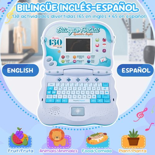 Computadora Laptop Niño Juguete Didáctica Español Ingles 130 Color Azul