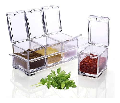 Soporte acrílico para condimentos con cuchara compacta resistente de color transparente