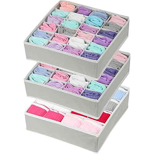 3 Pack Socks Underwear Drawer Organizer (24+24+16 Cells...