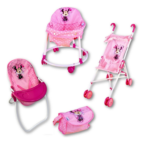 Set Accesorios Muñecas Bebes Cochecito Metal Bolso Palermo Color Rosa - Lunares