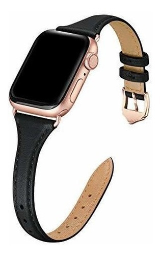 Malla Cuero Para Apple Watch (42/44/45mm Negro/rosa Oro)