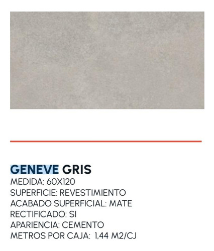 Arg Porcelanato Geneve Gris Y Sombre Mate Rectifica 60x1.20