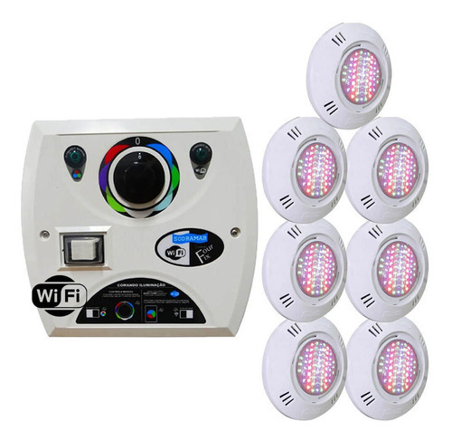 Kit 7 Led Piscina Rgb Colorido Smd 5w Central Wifi Sodramar 110V/220V