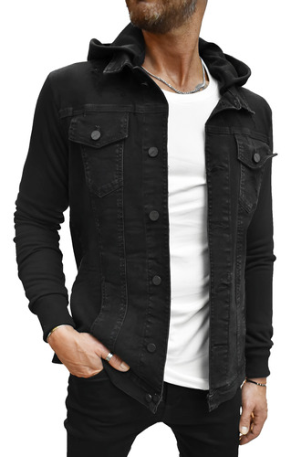 Campera De Jeans Negra Hombre Slim Fit Elastizada Vend Bond