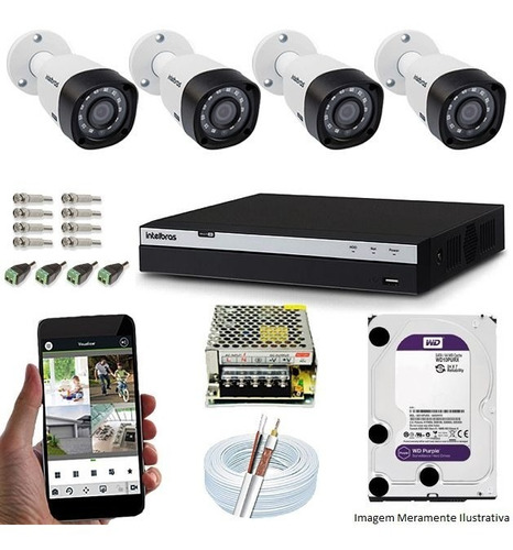 Kit 4 Câmeras Intelbras Multi Hd G4 720p Dvr 4 Ch Mhdx 1104