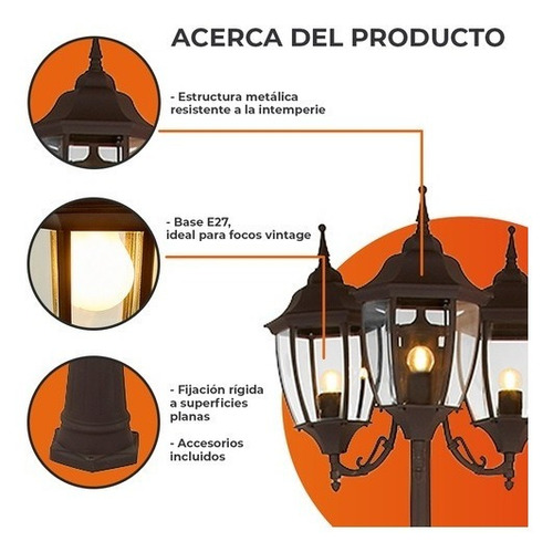 Lampara Poste Piso Badalona 3 Faroles 77w Negro Tecnolite Co Transparente Negro