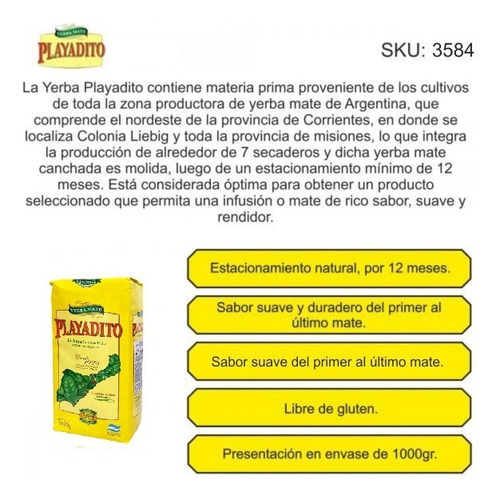 Yerba Mate Playadito Tradicional 1000 Grs