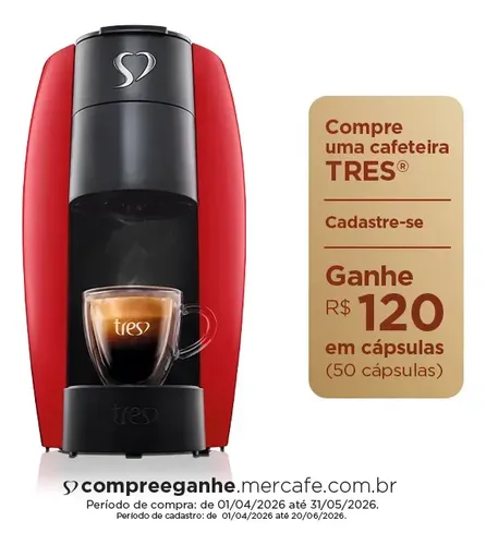 Cafeteira Espresso LOV Vermelha - TRES 3 Corações