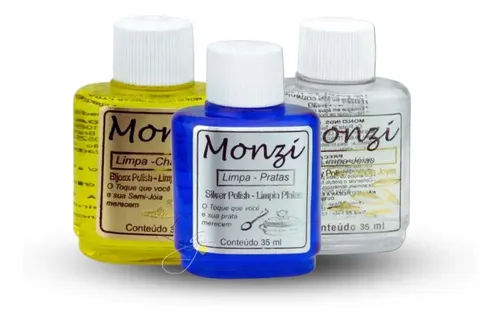 Kit 3 Limpa Jóias Ouro Chapeados Pratas Liquido Monzi 35ml
