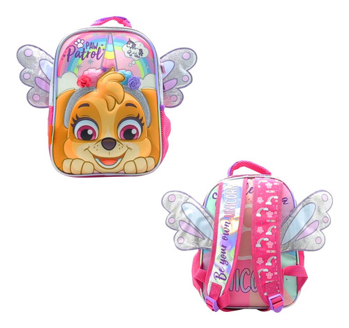 Imagen 3 de 8 de Mochila Jardín Paw Patrol Skye Rosa C/alas Y Relieve | Orig