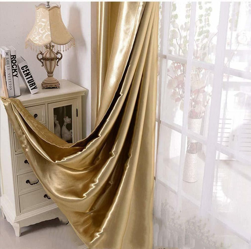 1 Pair Semiblackout Gold Curtains For Living Room Bedro...