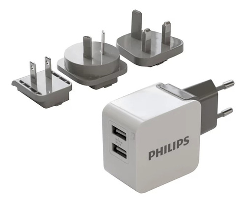 Cargador De Pared Dual Usb Philips Conector Intercambiable 1