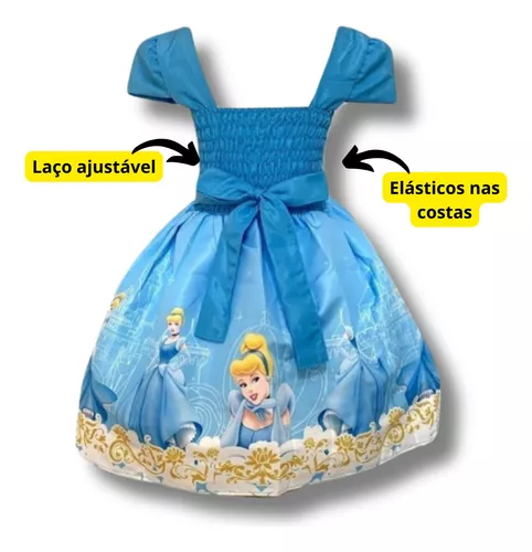 Vestido Infantil Cinderela Princesa Temático Festa Luxo - R$ 78,99