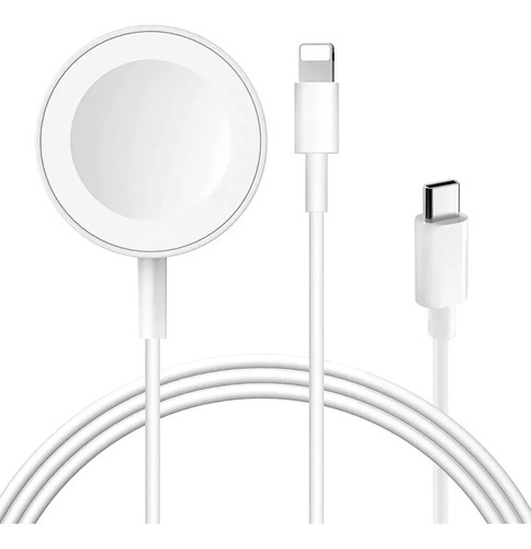 Cable Cargador 2 En 1 Usb Tipo C Para Iphone Apple Watch Blanco