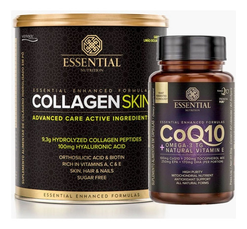 Kit Coenzima Q10 +collagen Skin Verisol -essential Nutrition Sabor Limão